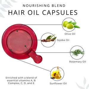 Lightweight Hair Oil Capsules - Nourishing Blend with Olive, Jojoba, Sunflower Seed and Rosemary Oil (Shine and Frizz Control)