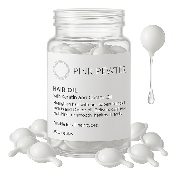 Hair Oil Capsules – Strengthening Blend with Olive, Jojoba, Sunflower Seed, Castor Oil, Rosemary & Keratin (Repair and Frizz Control)