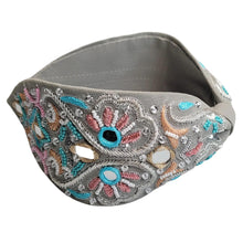 Floriated and Embroidered Wide Headband (Grey Blossoms)