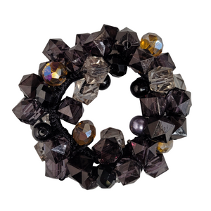 Cluster Beaded Elastic Ponie (Black / Slate)