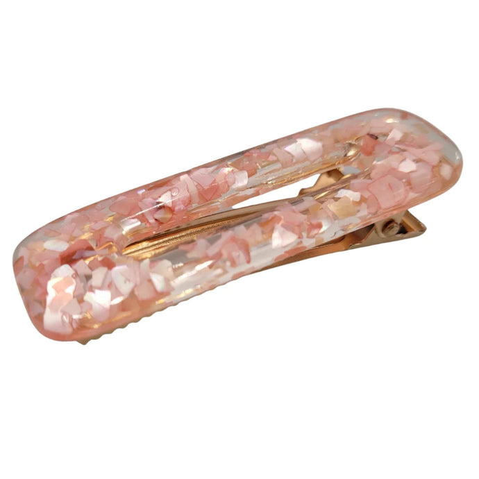 Marbleized Rectangle Metal Clip (Pink Lemonade)