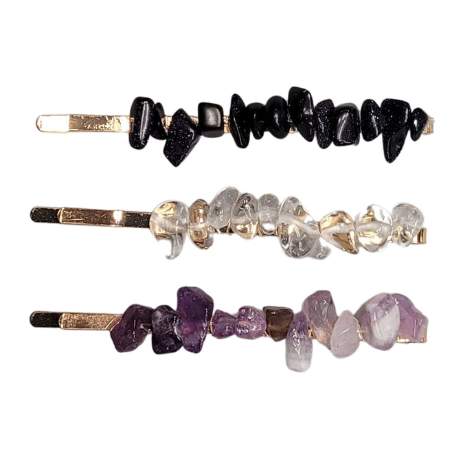 Crystalline Metal Bobby Pin Black Amethyst Set - (3 Pack)