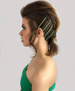 Brynlee- Beaded Rounded Bobby Pin (Green)